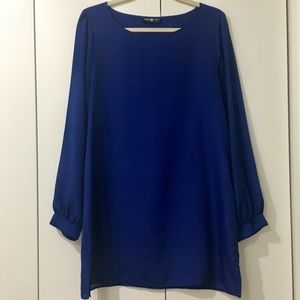Silky Blue Long Sleeve Dress